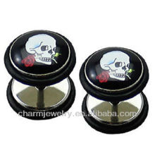 Mode Symbole Skull Fake Ear Plug Earrings 1.2x6x10x10mm Silver Stainless Steel - Standard 16 Gauge (00 G